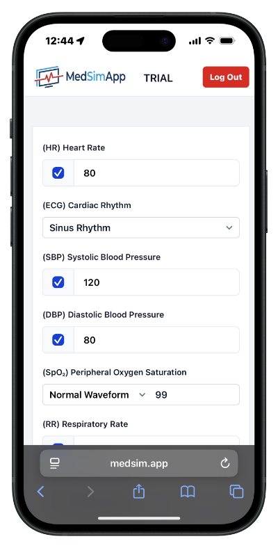 Med Sim App Instructor Control Panel