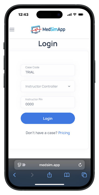 Med Sim App Login Page
