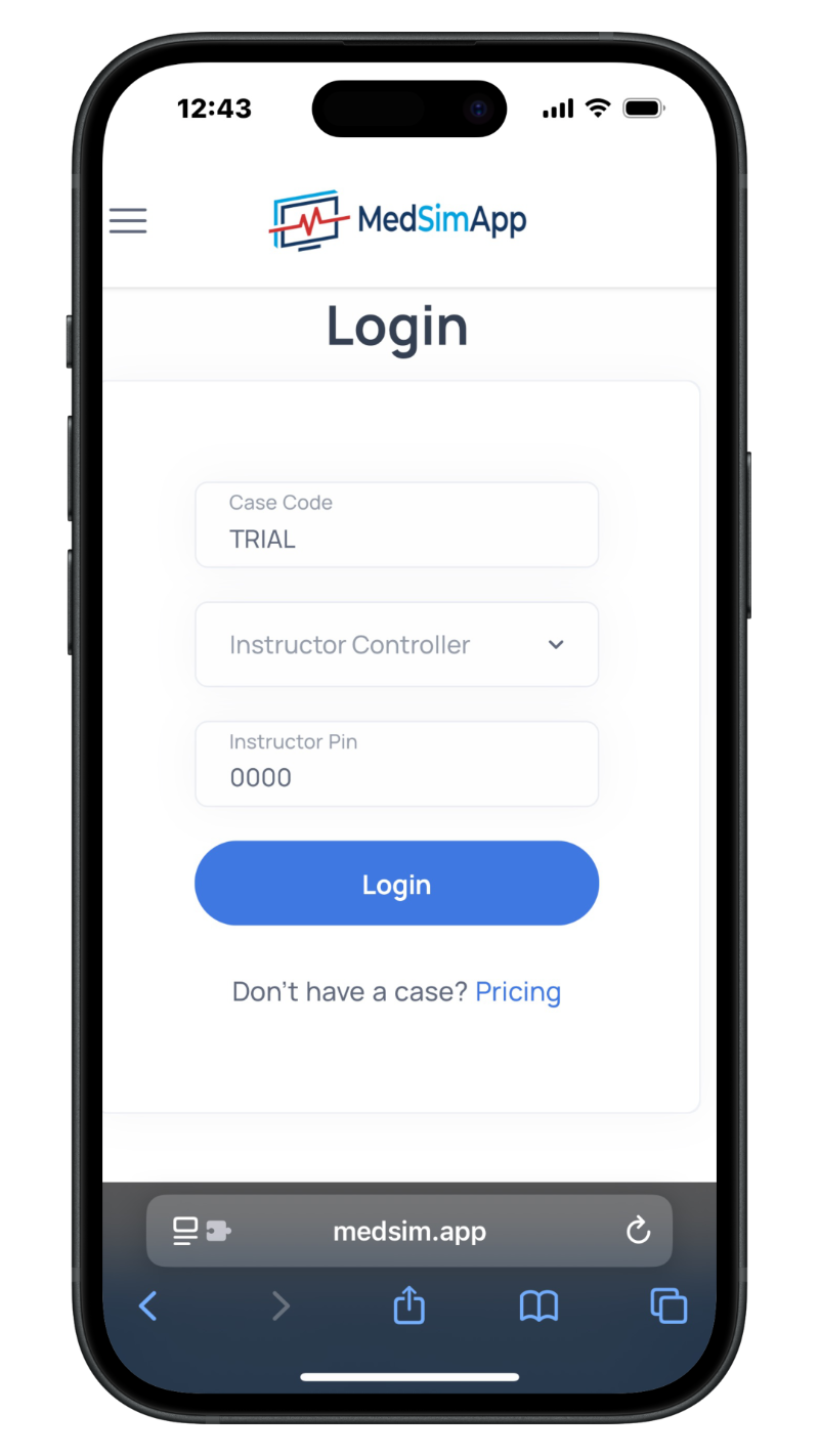 Med Sim App Login Page